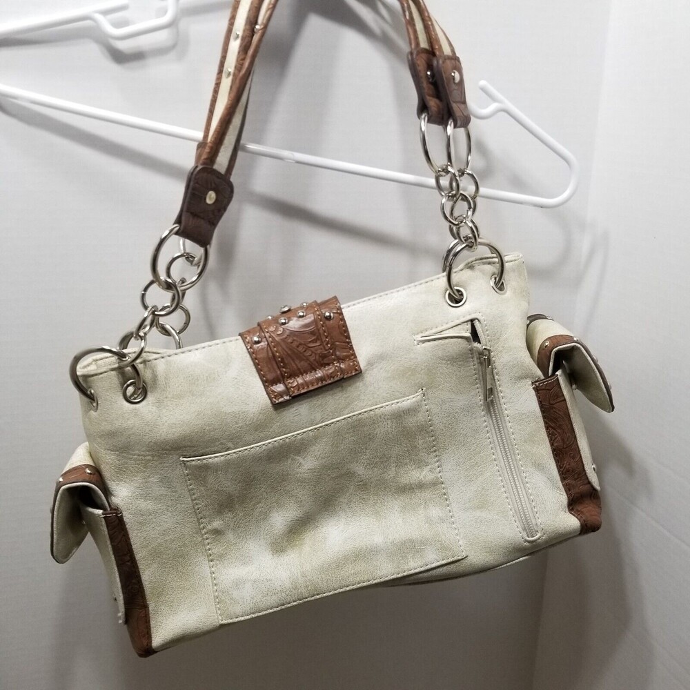 Western Rhinestone Brown Purse Leather Satchel Shoulder Bag Handbag Stud Bottom - Picture 3 of 12